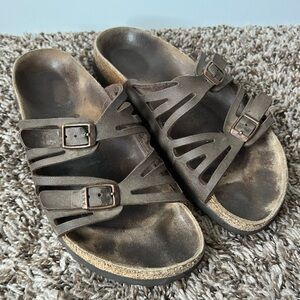 Birkenstock brown two strap Granada slide on sandals Women’s sz 38 / 7